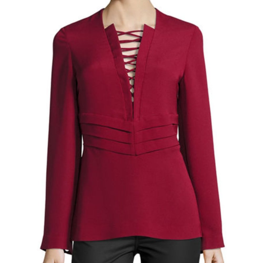 NWT IRO Luana Lace-Up Wine Crepe Top, Sz 8